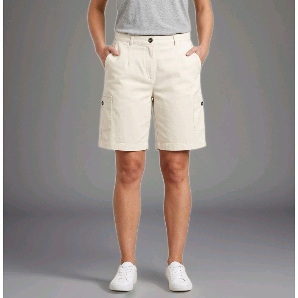 LL Bean Women Cargo Shorts Size 12 Reg Cream Khaki Cotton Original Fit Hiking